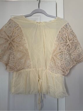 Zara Cream Lace Sleeve Drawstring Blouse